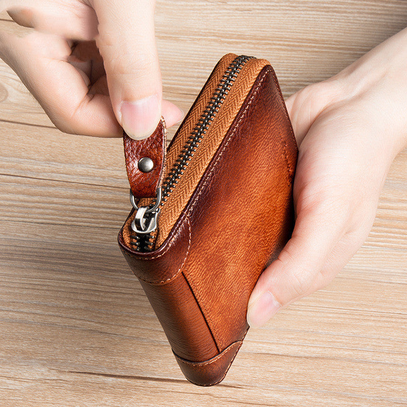 Erste Schicht Rindsleder Reißverschluss Kartenhalter Führerschein Brieftasche Brieftasche