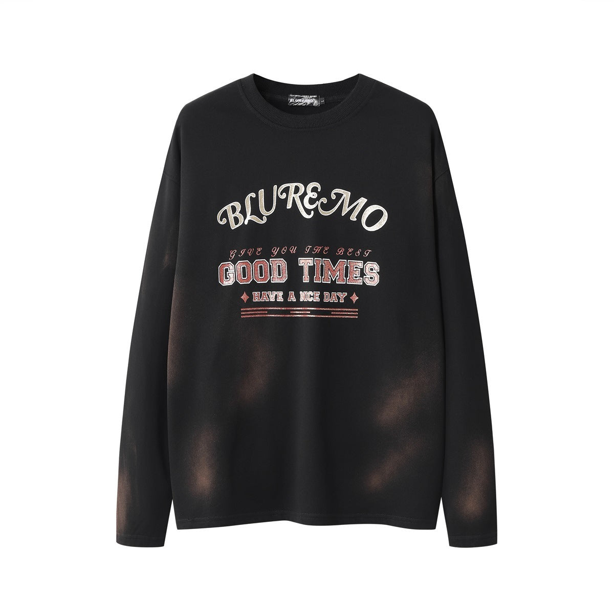 Dark Washed Gold Printing Crew Neck Pullover Sweatshirt