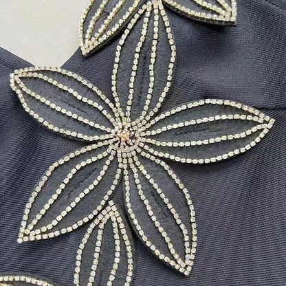 Vestido de un hombro con seis flores y diamantes de imitación para mujer