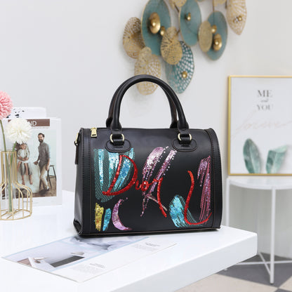 Fashion Portable Messenger Pillow Sequin Embroidery Female Bag