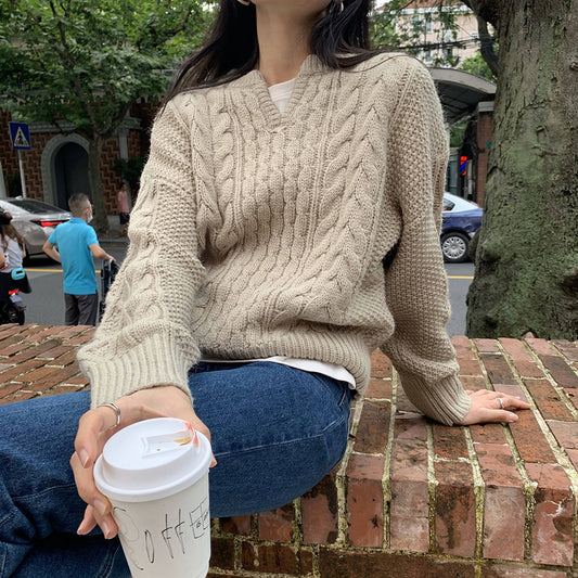 V-neck Twist Sweater Women Korean Version Of The New Autumn And Winter Top