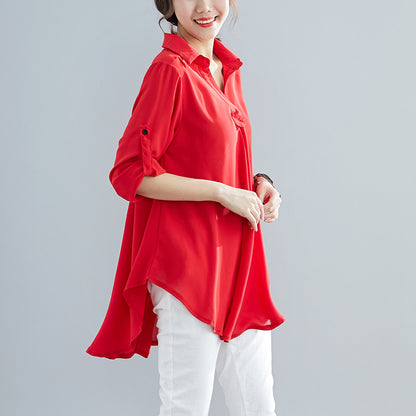 Chiffon Shirt Fat Mm Long-sleeved Slim Solid Color Shirt