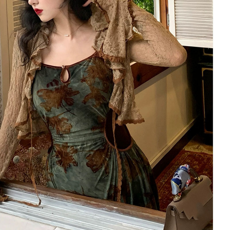 Vestido estilo cárdigan retro de minoría francesa de moda de otoño