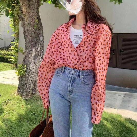 Cute And Sweet Floral Lapel Long-sleeved Shirt Women