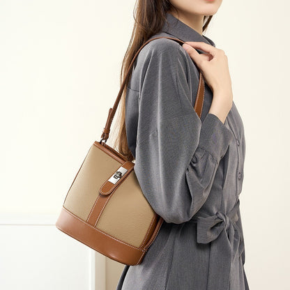 Top Layer Cowhide Bucket Bag All-match Genuine Leather Women's Messenger Bag