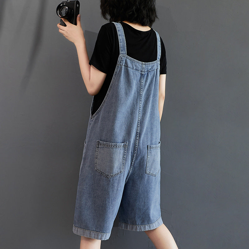 Damen Retro Denim Fünf Hosen Lose Overalls Shorts