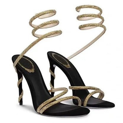 Damen-Sandalen mit hohem Absatz und Stiletto-Absatz und Strass-Riemen in Übergröße