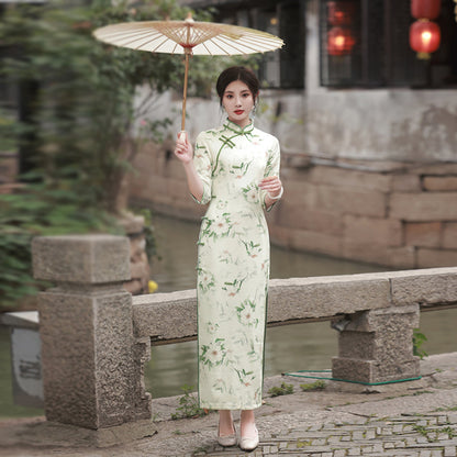 Elegant High-grade Suede Suzhou Three-quarter Sleeve Retro Chinese Republican Style Cheongsam