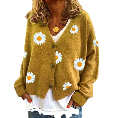 Women's Knitted Sweater Single-breasted King Whyte Embroidered Coat Sweater