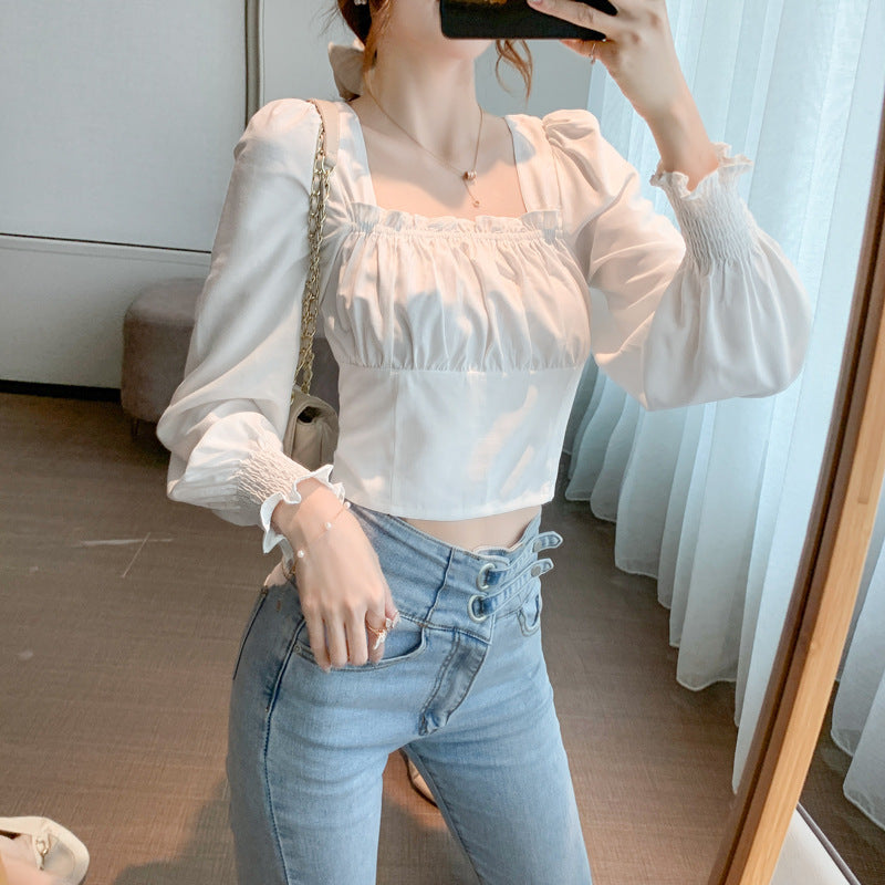 Women's New French Vintage Square Neck Chiffon Shirt