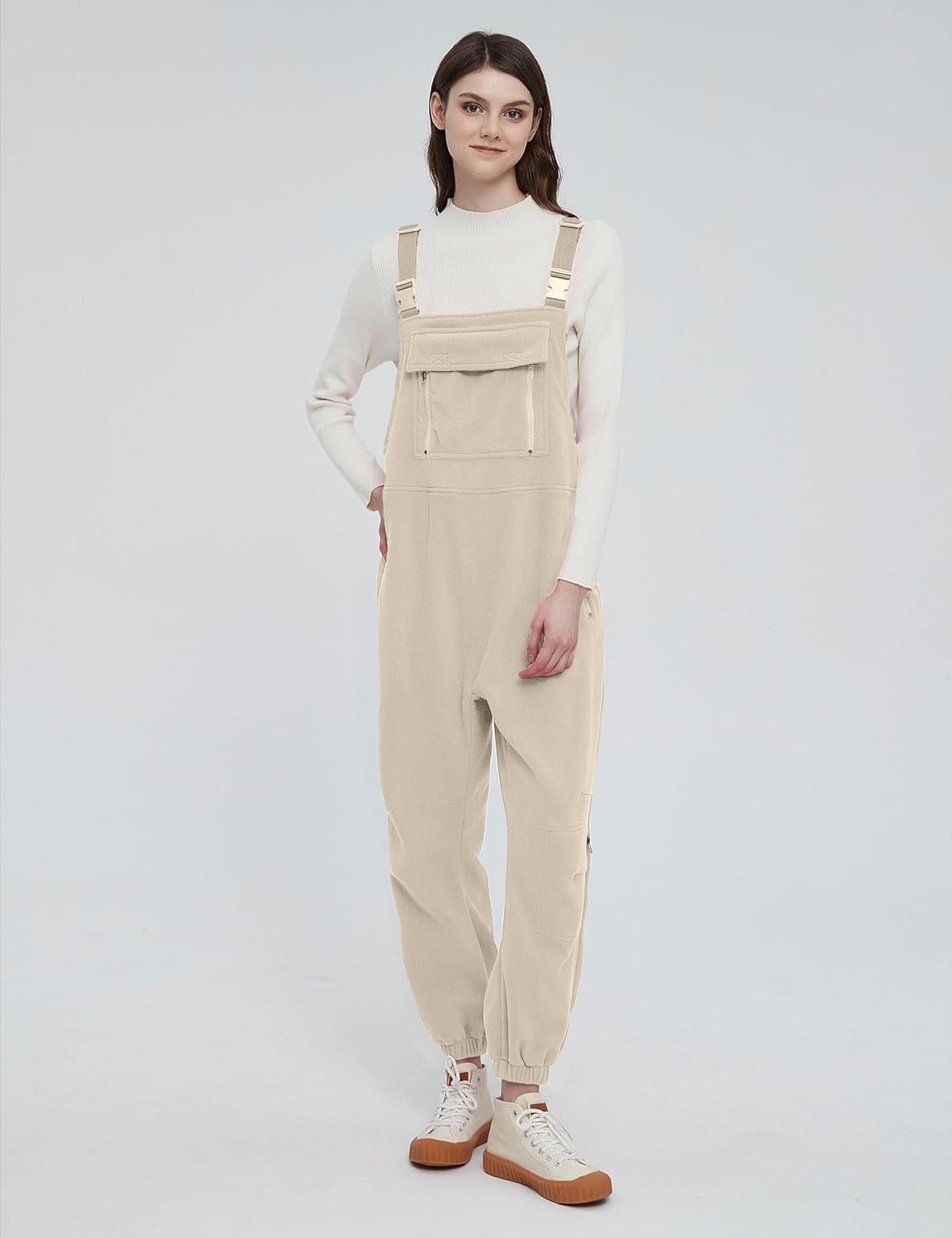 Jumpsuit für Damen mit Taschen, einfarbig, verstellbarem Schultergurt