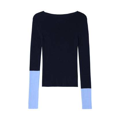 Women's Autumn 23 New Long Sleeve Inner Wear High-grade Cuff Splicing Knitwear Wool Base Shirt