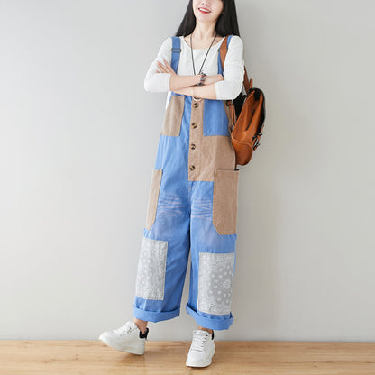 Women's Art Loose Washed White Denim Overalls