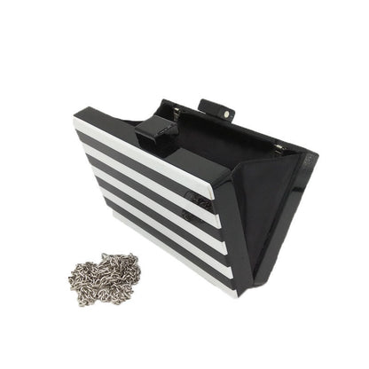 Acrylic Black And White Stripe Stitching Banquet Clutch