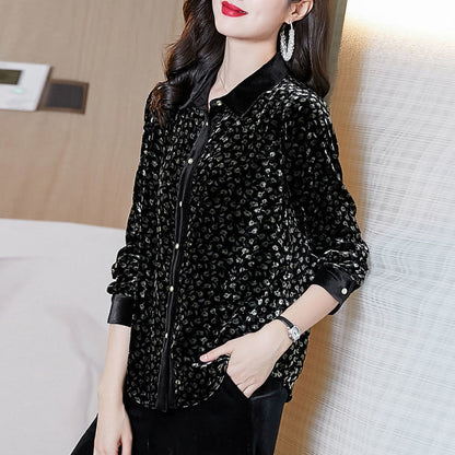 Women's French High-end Long-sleeved Gold Velvet Shirt