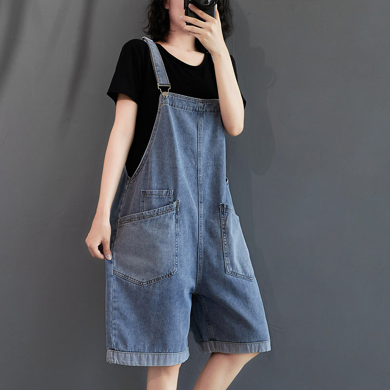 Damen Retro Denim Fünf Hosen Lose Overalls Shorts