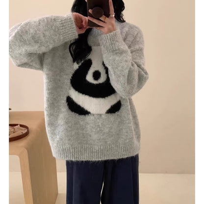 Suéter holgado con forma de panda para mujer