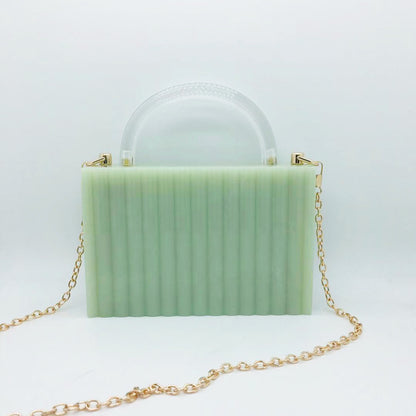 Vertical Striped Acrylic Clutch Small Square Bag With Transparent Handle