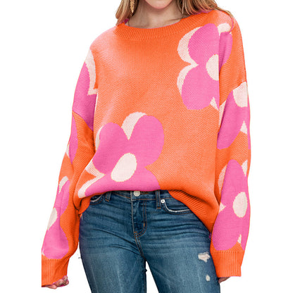 Women's Printed Pullover Round Neck Long Sleeves Sweater