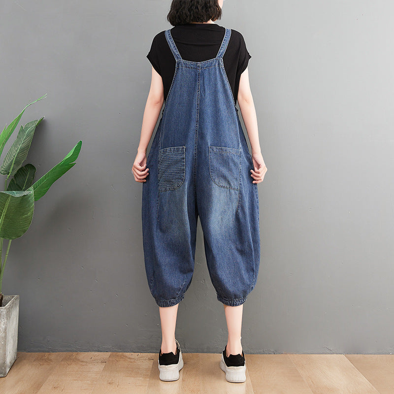 Damen New Style Denim Overalls Loose Retro Slim Streifen