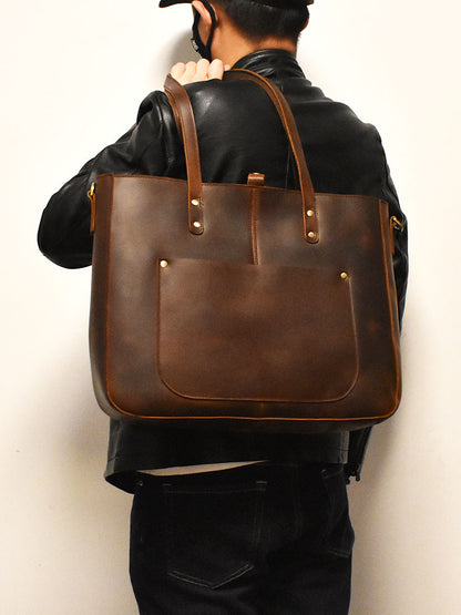 Vintage Crazy Horse Leather Large Capacity Handbag