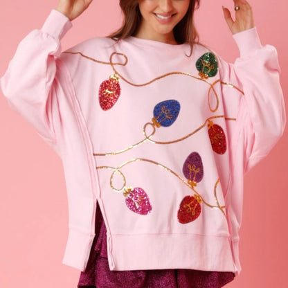 Sudadera con capucha de manga larga con lentejuelas navideñas para mujer, ropa europea y americana