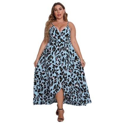 Women's V-neck Strap Leopard Print Dress