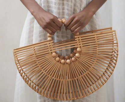 Wooden Bead Portable Woven Bag Semi-circular Clutch Beach Bag Variety Of Rattan Bags