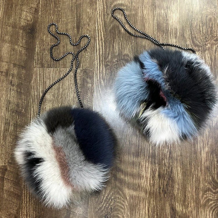 Fox Fur Small Round Bag Shoulder Crossbody