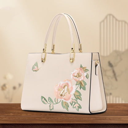 Bolso Diana de piel con diseño de mariposa y peonía china, elegante y moderno, de gran capacidad, con textura bordada