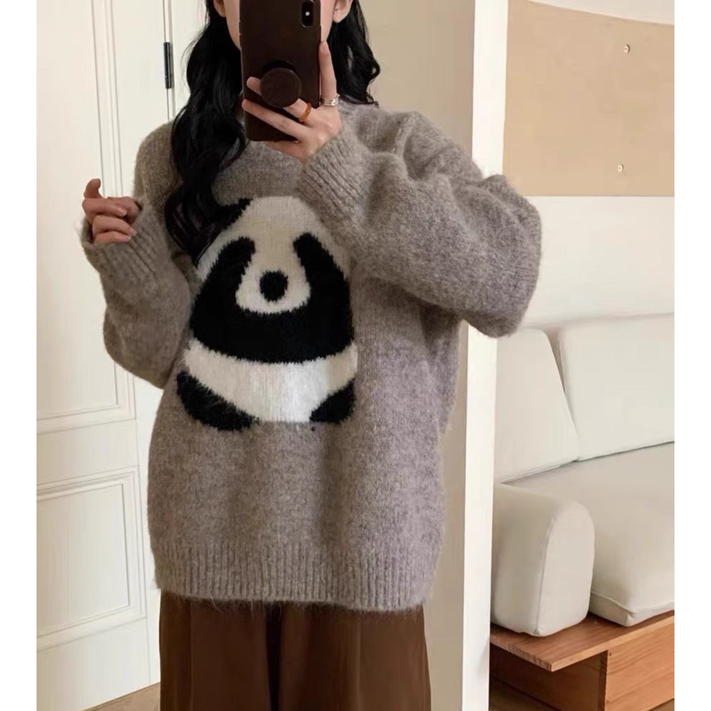 Suéter holgado con forma de panda para mujer