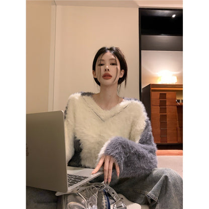 Women's Autumn And Winter V-neck Mink Fur Short Sweater