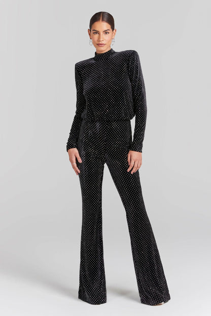 Fashionable Sequin Half High Neck Long Sleeved Jumpsuit