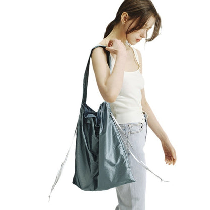 Tinfoil Shoulder Leisure Literary Women Bag Internet Celebrity Pleated Drawstring