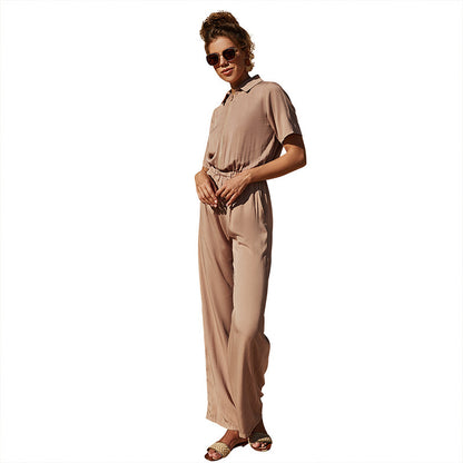 Einteiliger Jumpsuit mit Fünfviertelärmeln, Reißverschluss und Revers