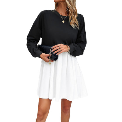 Women's Clothing Temperament Long Sleeve Contrast Color Jumpsuit Skirt