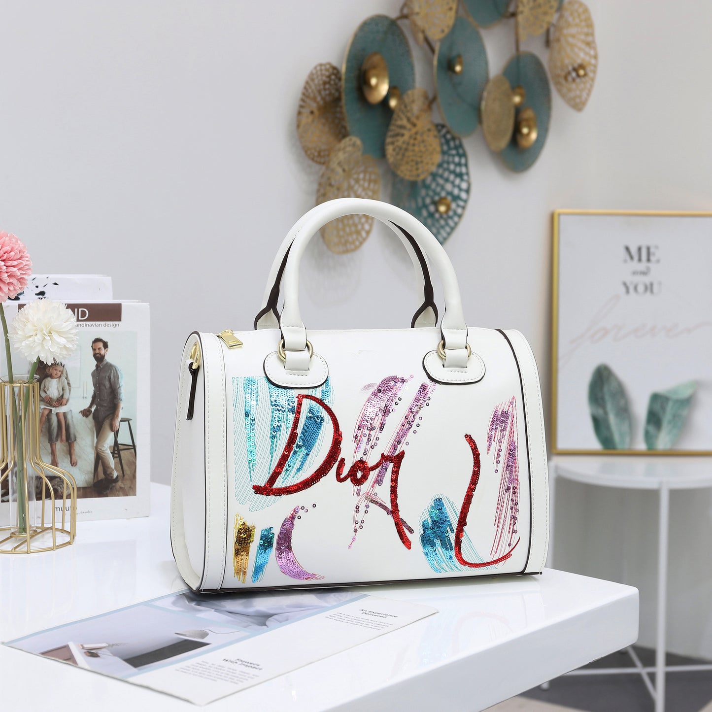 Fashion Portable Messenger Pillow Sequin Embroidery Female Bag