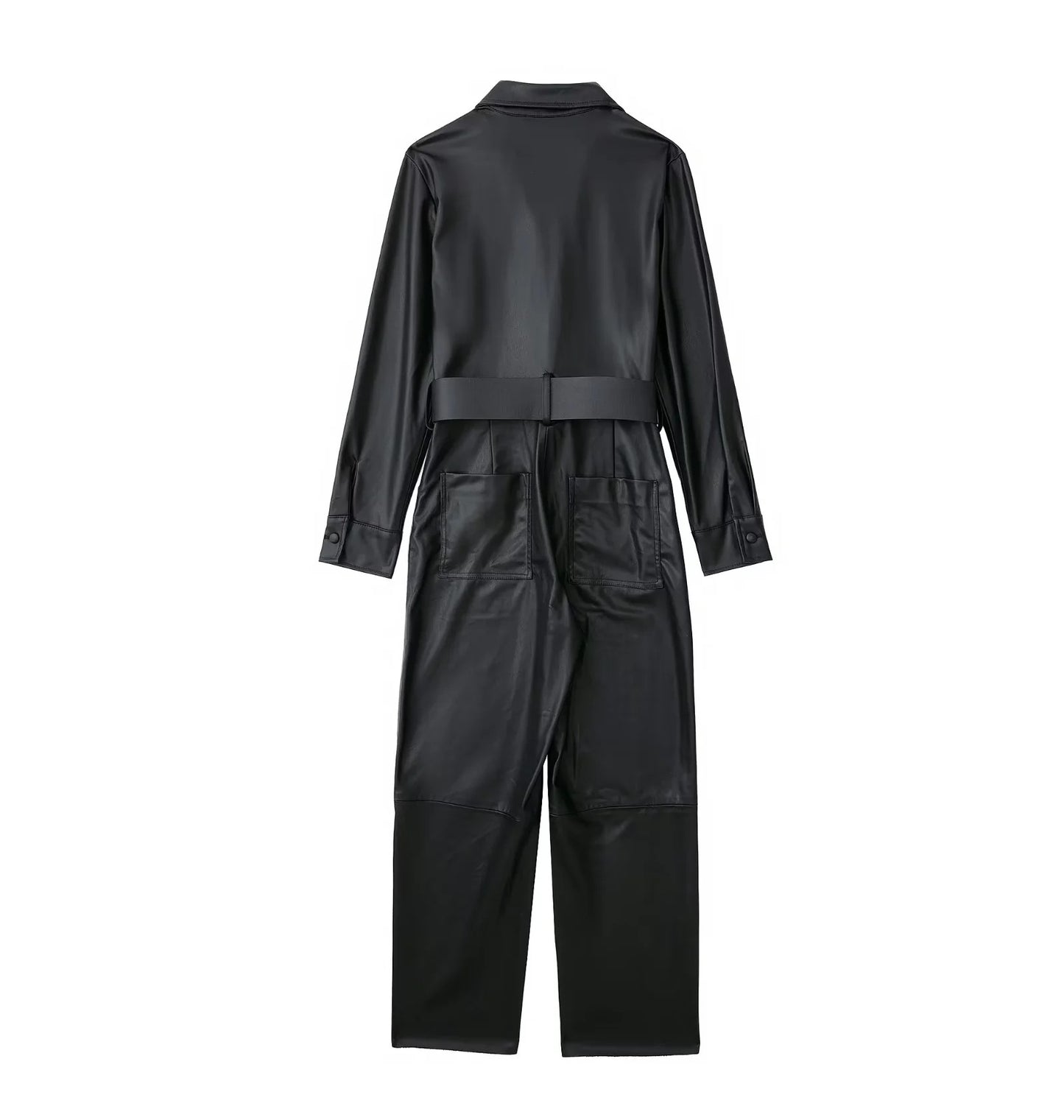 Faux Leather Belt Decorative Jumpsuit