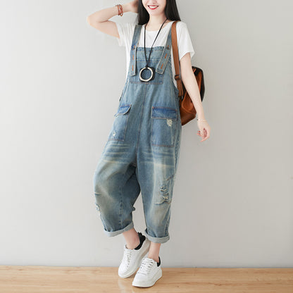 Women's Plus Size Retro Denim Harem Jumpsuit