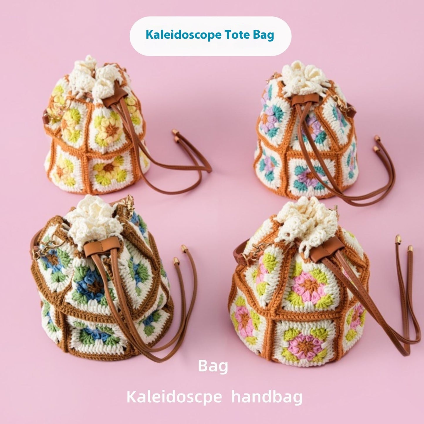 Mit Kordelzug gewebte Xuefei-Faden-Häkel-Kaleidoskop-Handtasche