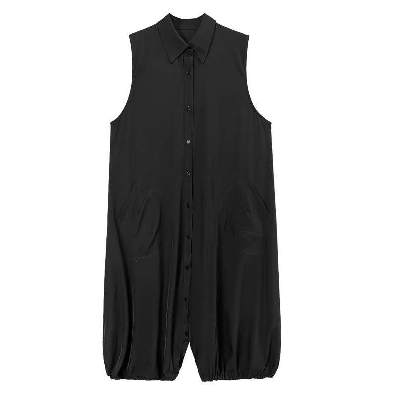 Dünner ärmelloser Jumpsuit mit japanischem Revers für den Sommer für Damen