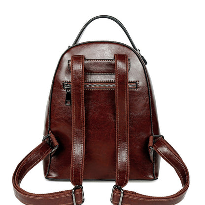 Fashion Temperament Gentle Leather Backpack Fashion Oil Wax Cowhide