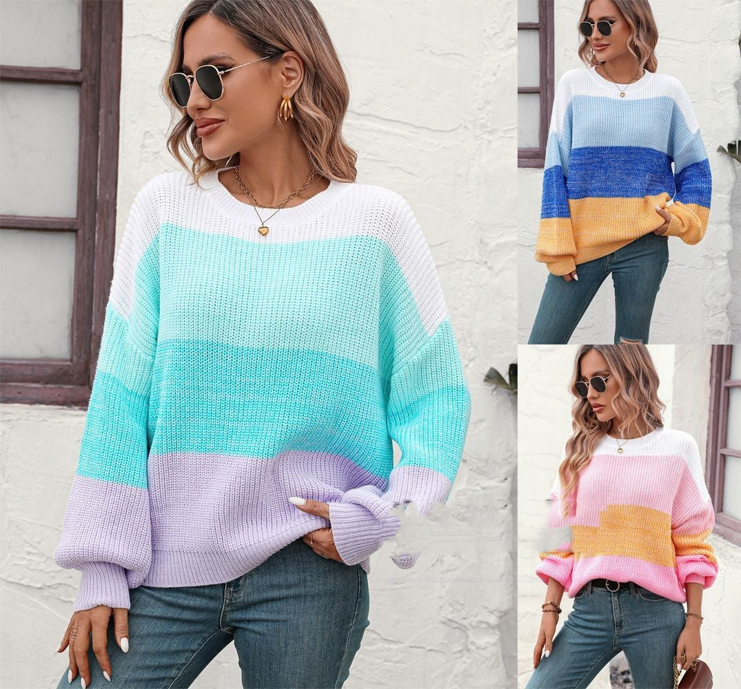 Women's Color-block Crew Neck Knitwear