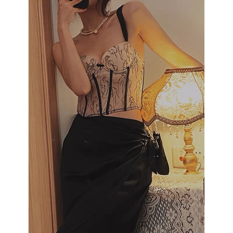 Beauty Head Embroidery French-style Lace Suspender Top Women's Summer Outer Wear