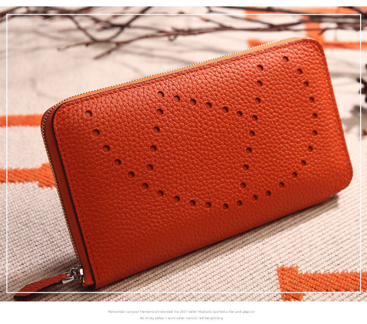 Women's Long Multifunctional Hollow Leather Wallet