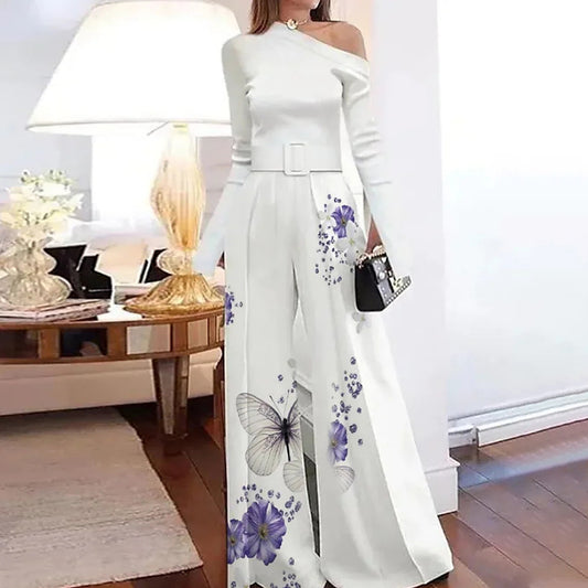 Women's Fashion Print Slant Neck Strapless Jumpsuit