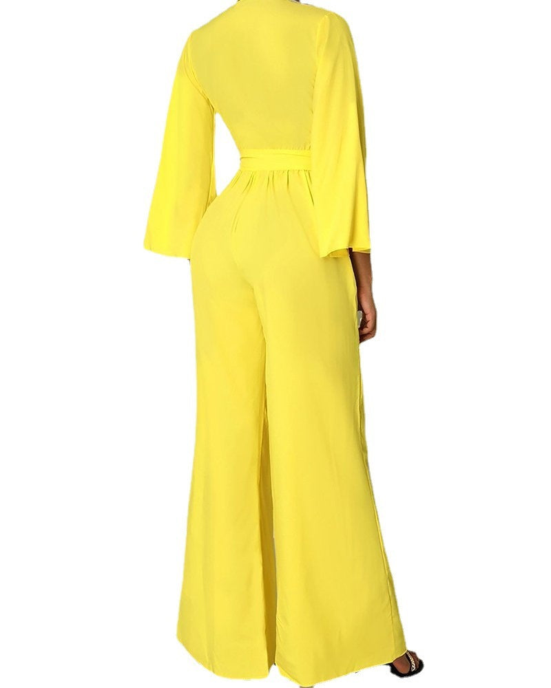 Yellow Jumpsuit Loose Temperament Commuter Hong Kong Style Beltless Trousers