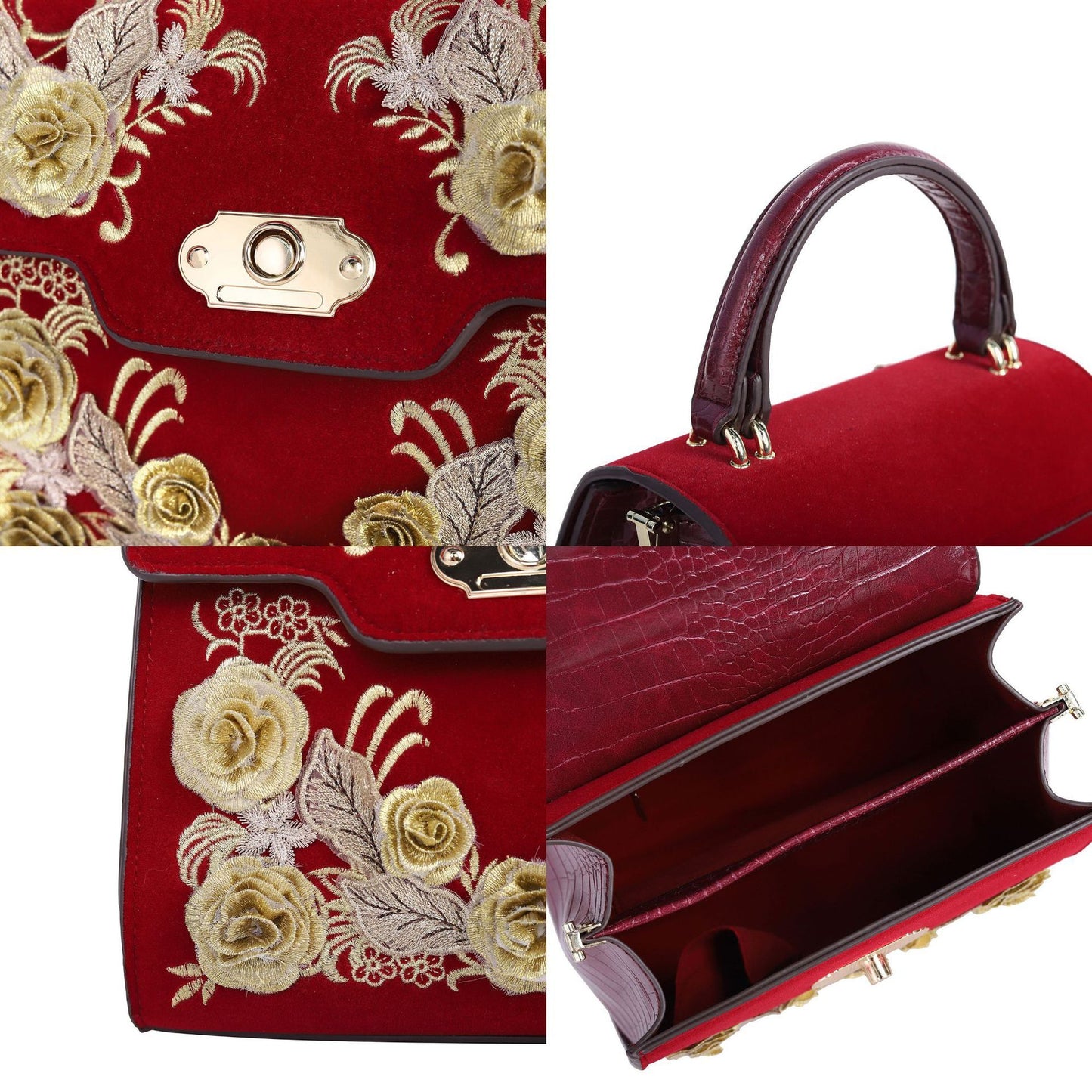 Women's Embroidered Flowers Portable Messenger Bag