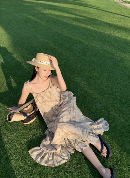 Bedrucktes Kleid mit Schnürung und Seaside Rock-Muster für Damen