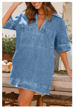 Women's Short Sleeve Loose Denim Dress